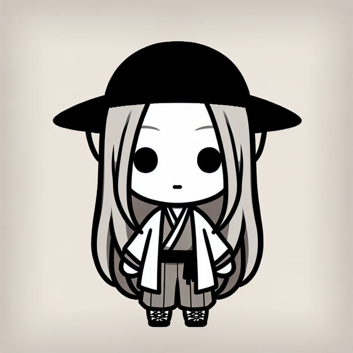 Stylized East Asian Chibi Figure in Modern Attire