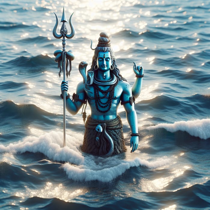 Shiva in Sea: Tranquil Deity Depiction | Hindu God Standing Serenely