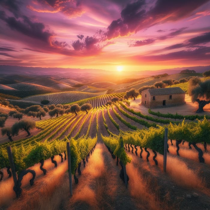 The Most Beautiful Landscape in Spain - Vibrant Sunset over Andalusian Vineyard