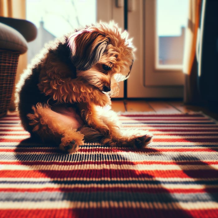 Adorable Dog Grooming on Striped Rug