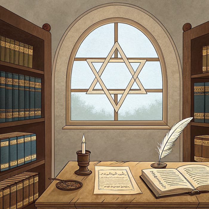 Enchanting Study with Jacob's Star and Scrolls