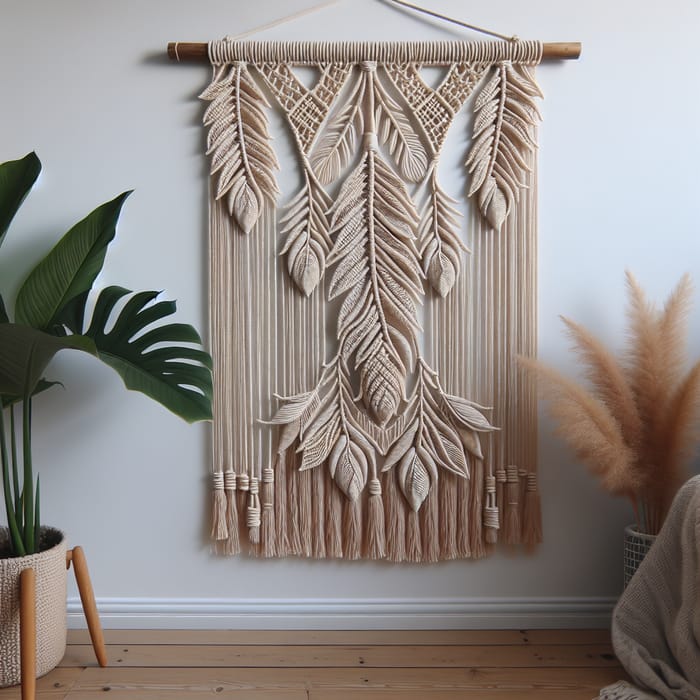 Feather Macrame Wall Hanging 74x190cm Beige Color