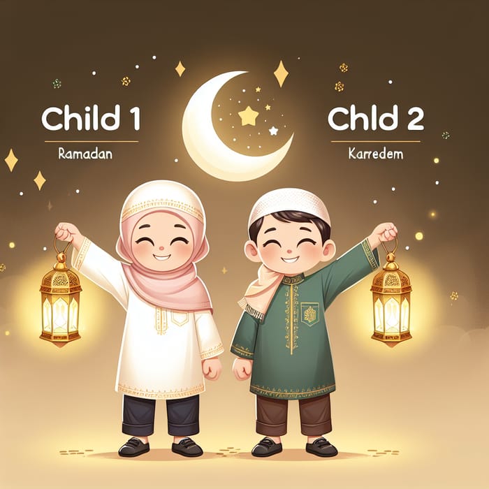 Ramadan Lantern Tradition: Children with Crescent Moon