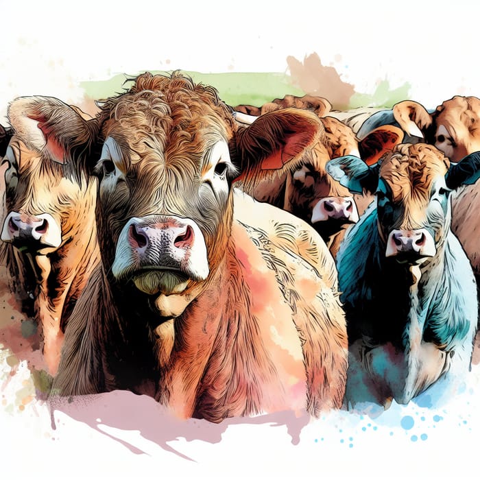 Watercolor Limousin Cow Illustration