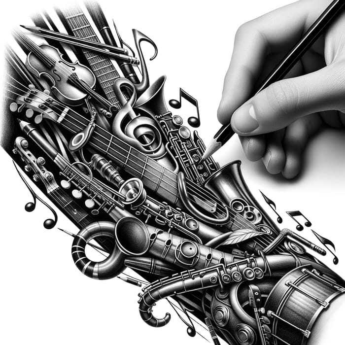 Dynamic Musical Instruments Pencil Sketch