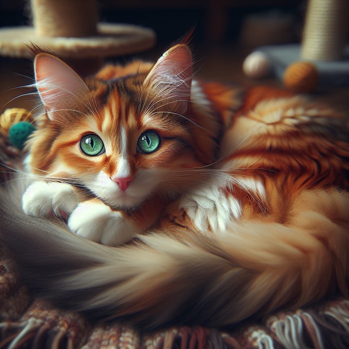 Ginger and White Cat Relaxing in Cozy Setting