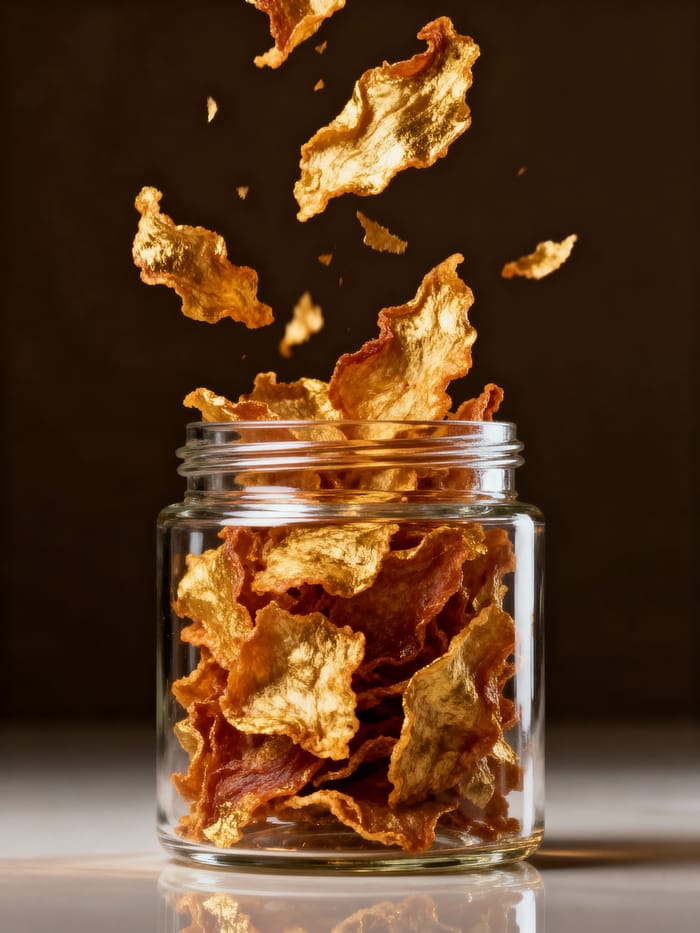 Luxury Crispy Chicken Skin Snacks in Glass Jar Luxury Crispy Chicken Skin Snacks in Glass Jar