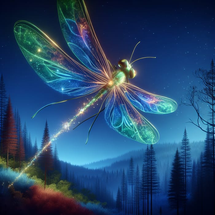 Glowing Dragonfly in Majestic Forest | Enchanting Nature Dance