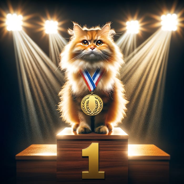 Champion Tabby Cat on Sparkling Podium