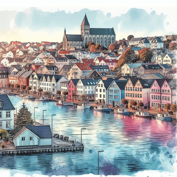 Charming Hirtshals: Coastal Town Watercolor in Denmark