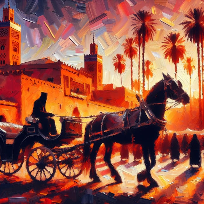 Impressionistic Impasto Oil Painting of Marrakech Carriage