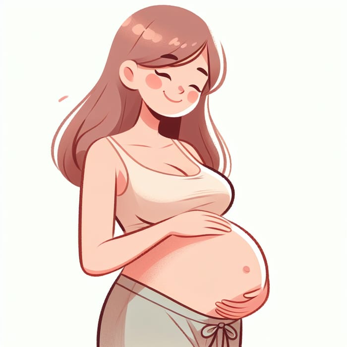 Joyful Cartoon Pregnant Woman in Maternity Style