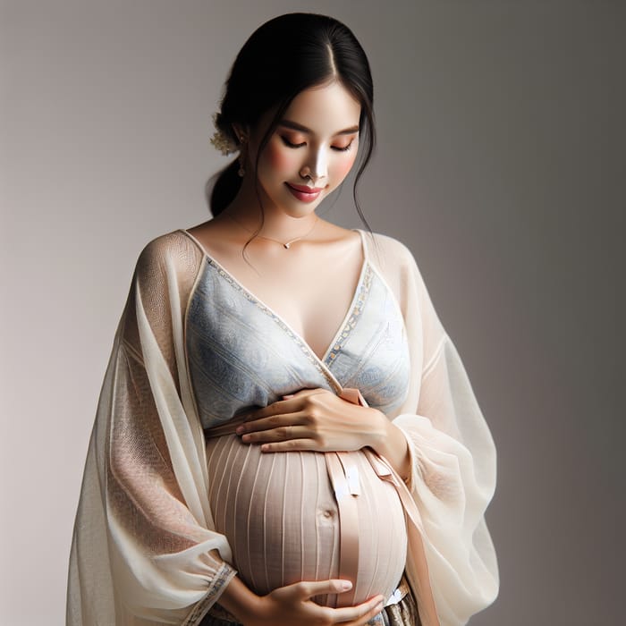 Full-Body Portrait of a Pregnant Southeast Asian Woman