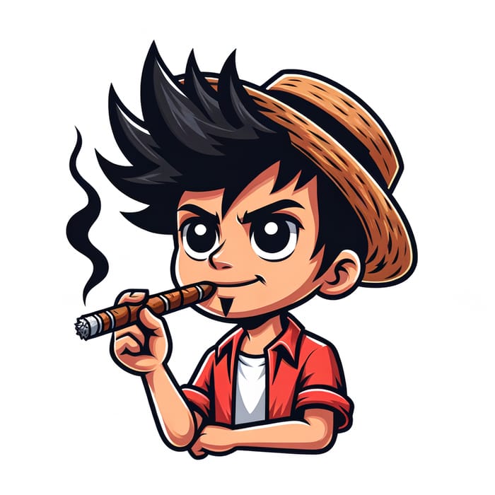 Funny Cartoon Character with Straw Hat and Cigar