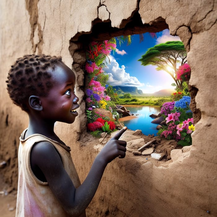 Paradise Revealed: Girl's Discovery Through Crumbling Wall