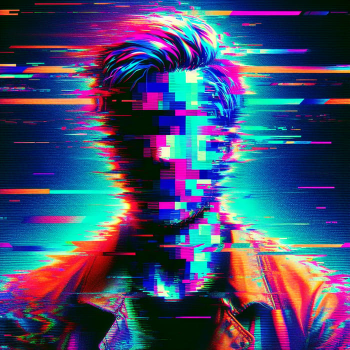 Vibrant Human Glitch Art in Neon Colors