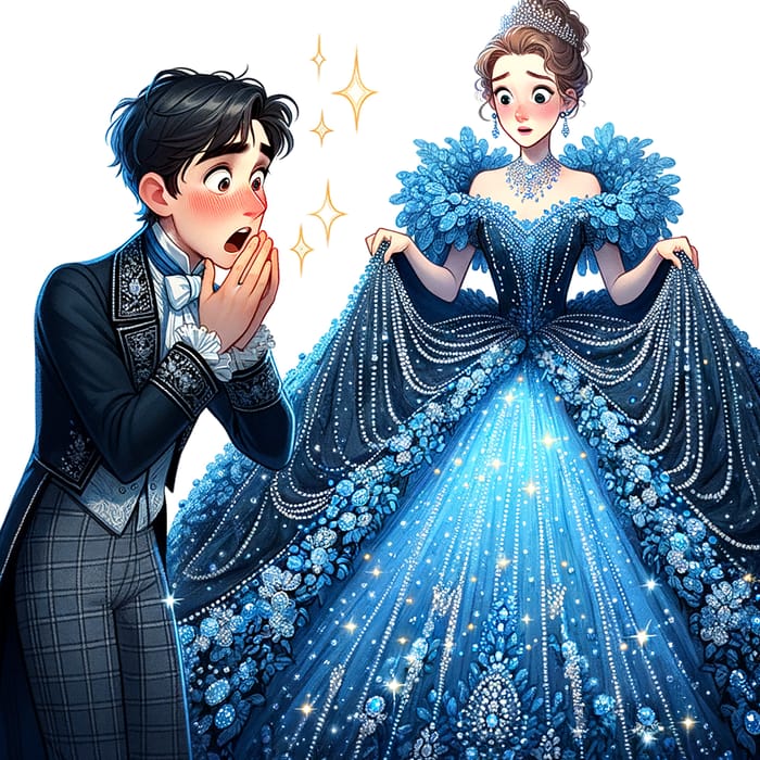 Prince Charming Astonished Under Cinderella's Blue Gown