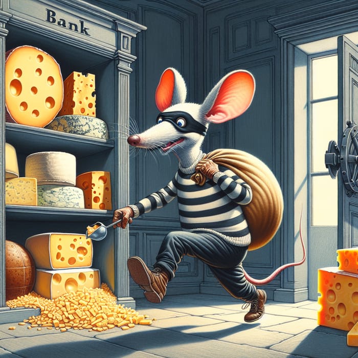 Cheese Heist | Anthropomorphic Mouse Robbing Cheese Bank