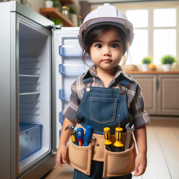 Cute Girl Fixes Fridge | Mini Engineer Outfit