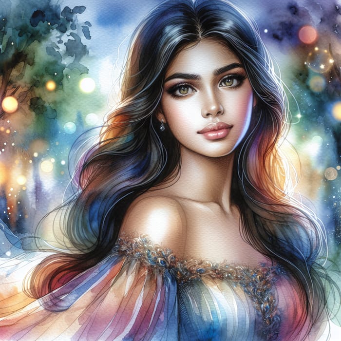 Enchanting Watercolor Portrait of a Serene Hispanic Woman