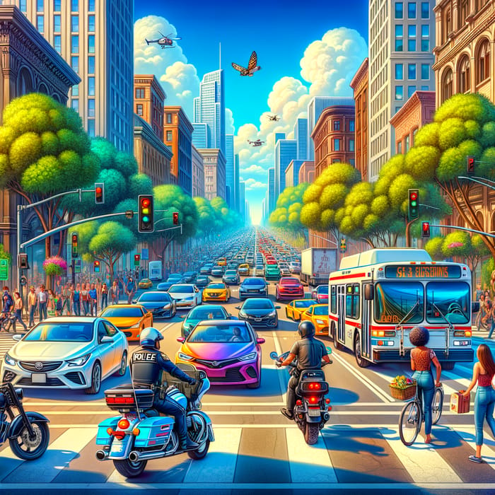 Vibrant Diverse Traffic Scene in the City