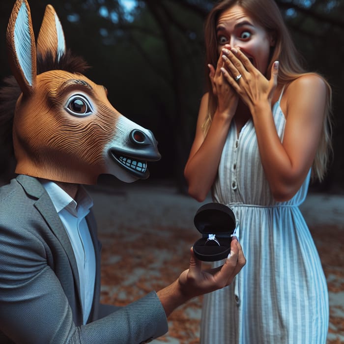 Donkey Masked Groom Proposes to His Bride in a Romantic Moment