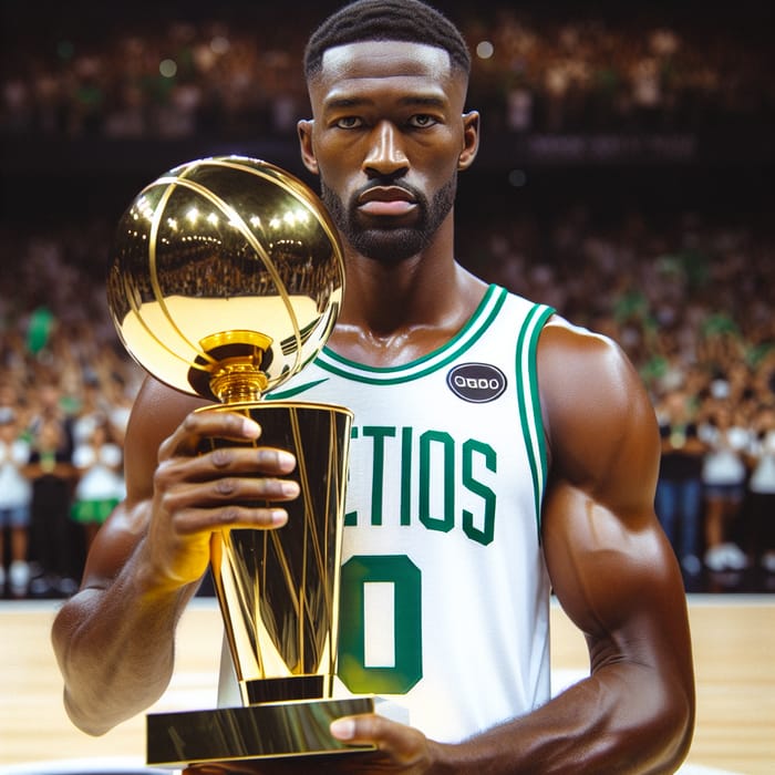 Professional Basketball Player Jayson Tatum Holding Larry O'Brien Trophy