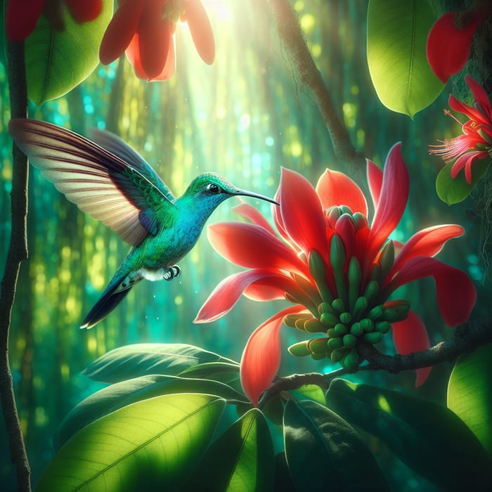 Exquisite Hummingbird Feeding on Ceibo Flower