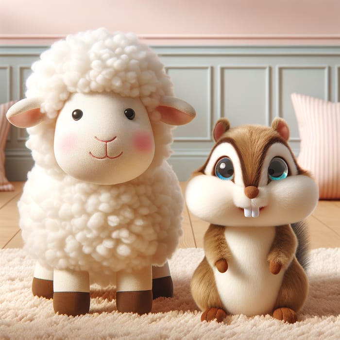 Plush Toy Sheep and Chipmunk - Adorable Playroom Decor Image