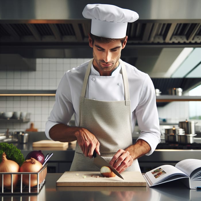 Expert Male Cook Chopping Onion Techniques