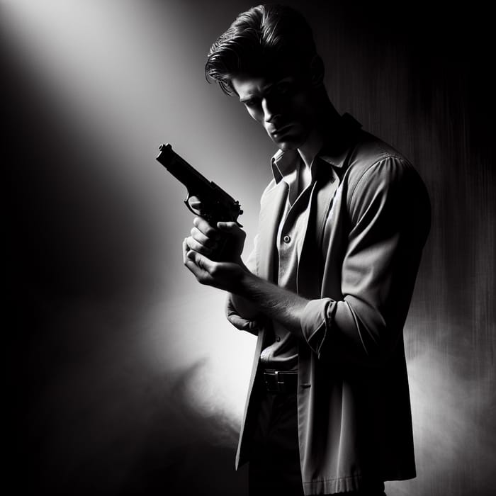 Confident Caucasian Male with Firearm | Classic Noir Representation