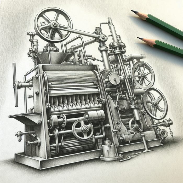 Detailed Pencil Drawing of Hemp Decorticator Machine