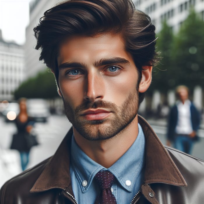 Brunette Man with Dark Blue Eyes | Stylish University Teacher