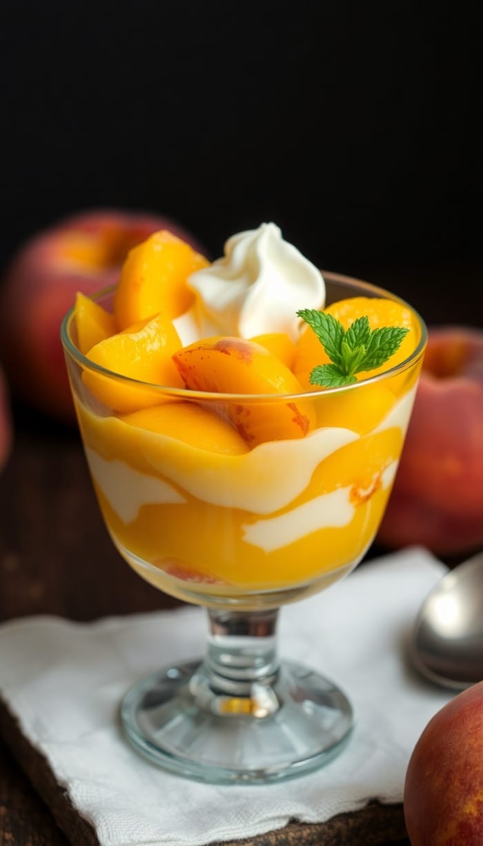 Elegant Peach Dessert in a Glass Cup