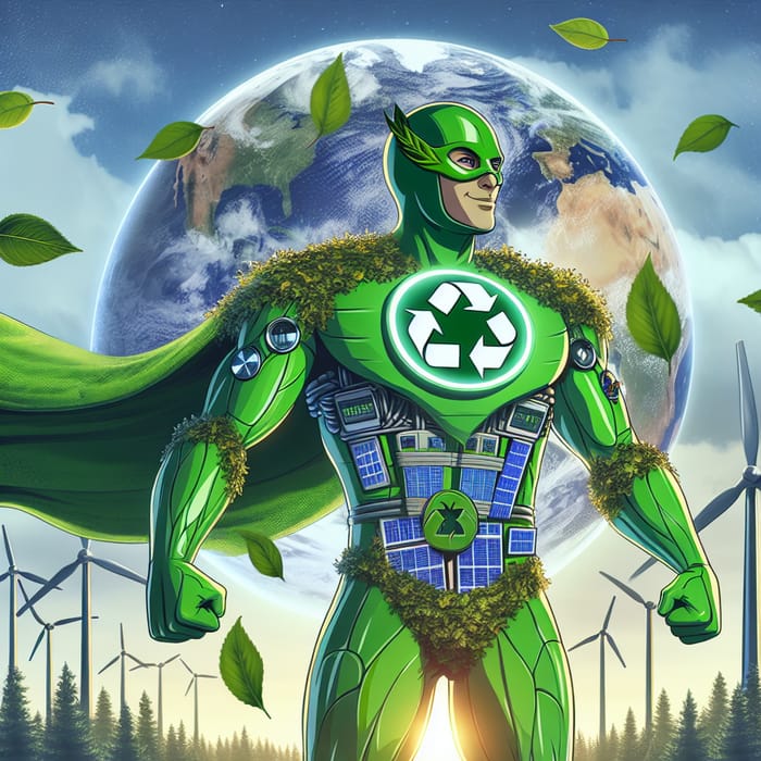 Eco-Friendly Superhero Mascot for Sustainability