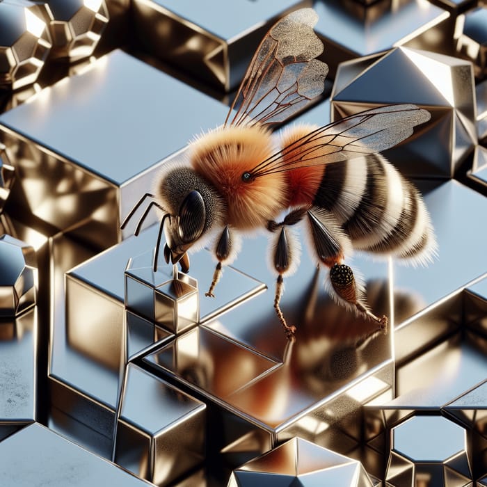 Detail of Bee Landing on Modern Geometric Metal Design