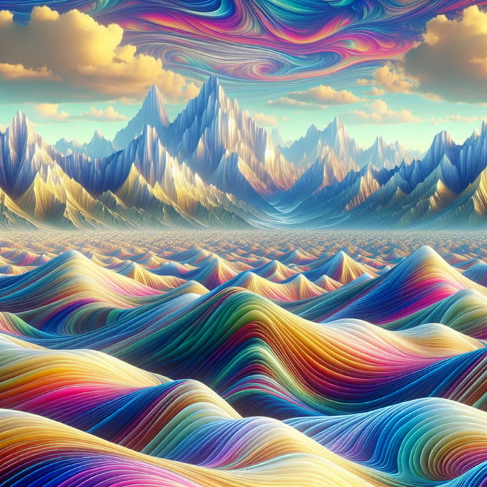 Psychedelic World Landscape with Soft White Hills & Crystal Mountains