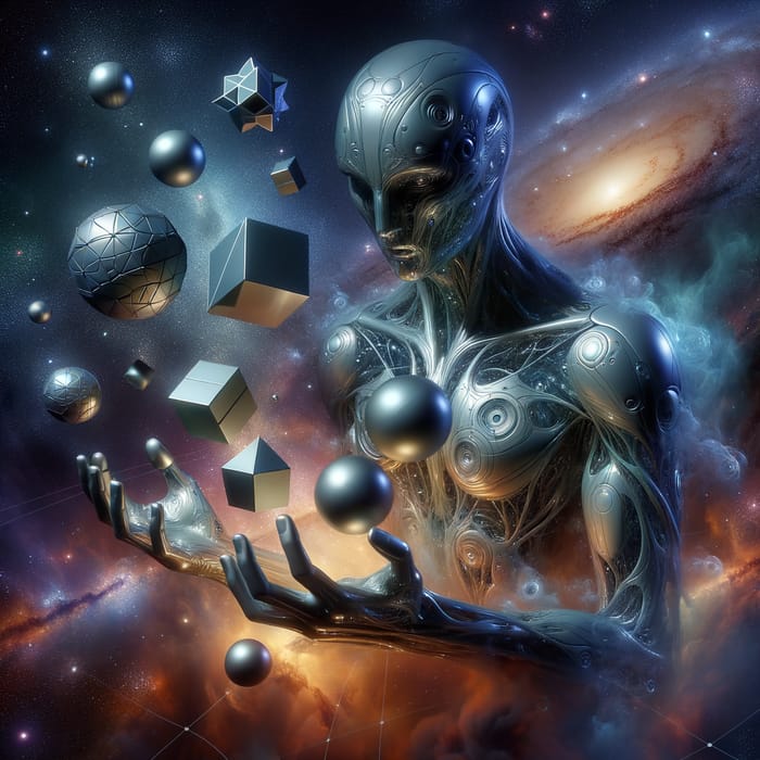 DMT Beings Holding Liquid Metal Geometric Shapes: Cosmic Evolution