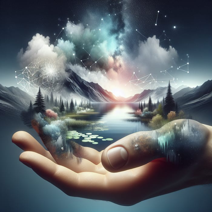 Dream Landscape Grasped: Hand Holding Mystical Product