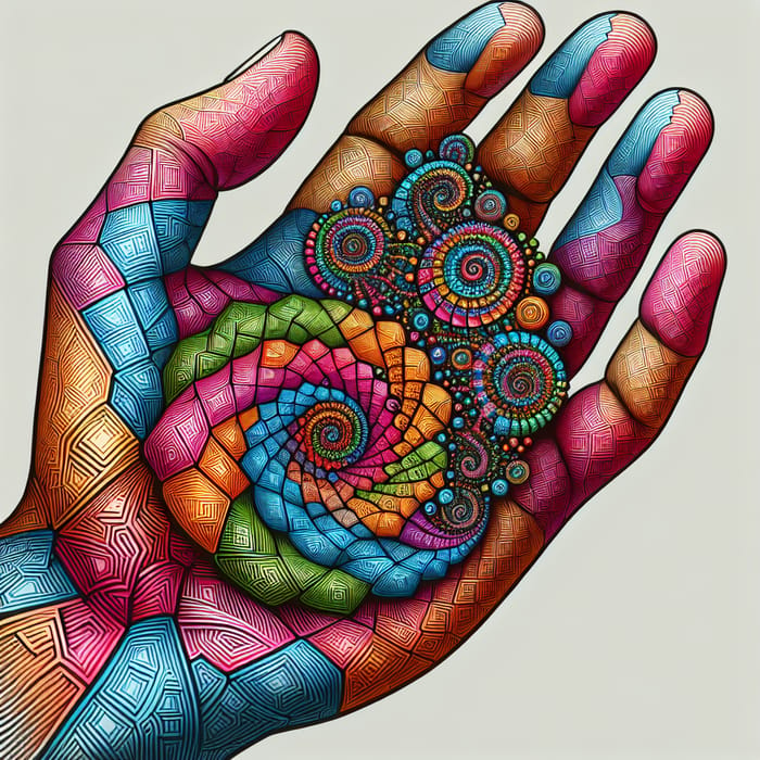 Realistic Hand Holding Vibrant Geometrical Fractal Object