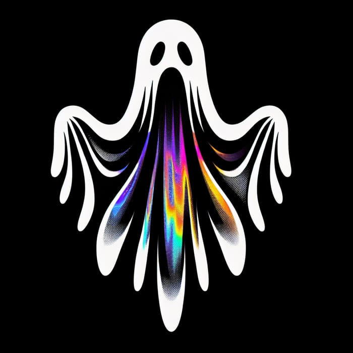 Prismatic Holographic Black and White Ghost Stencil Design