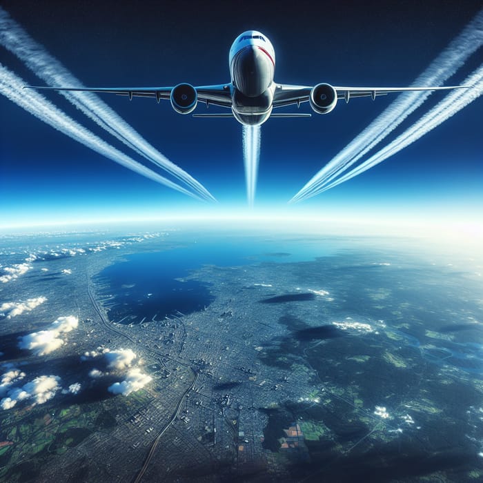 Commercial Airplane Contrasting with Natural World - Aerial Chem Trail Scene