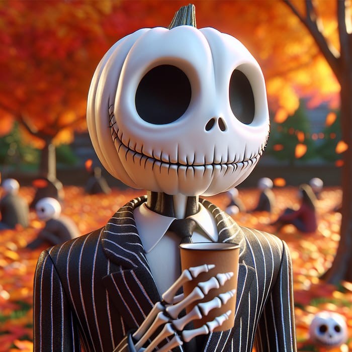 Jack Skellington Enjoying Autumn Day - Spooky Figure in Cool Weather