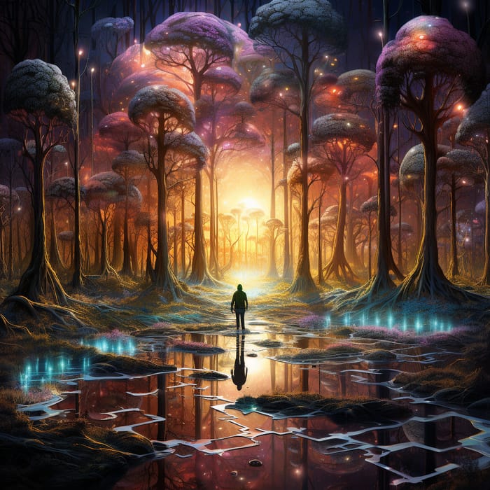 Surreal Colorful Forest with Spiritual Creature