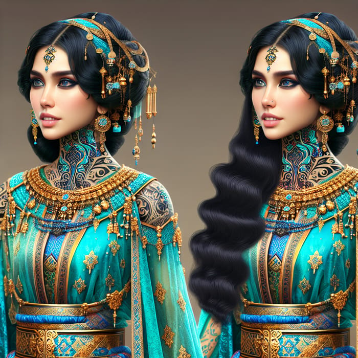 Realistic Princess Jasmine-Like Female with Stunning Tattoos