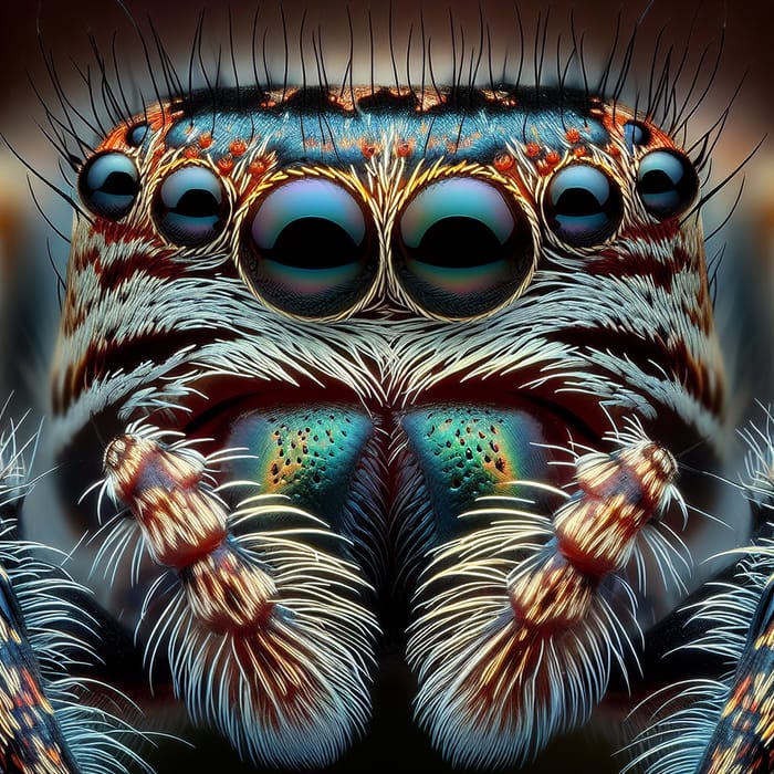 Jumping Spider Face | Semi-Colorful Close-Up Image