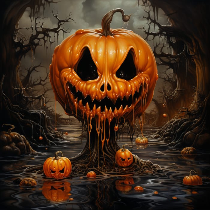 Surreal Ghost with Melting Jack-O'-Lantern Art