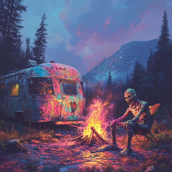 Surreal Disfigured Creature by Campfire Art