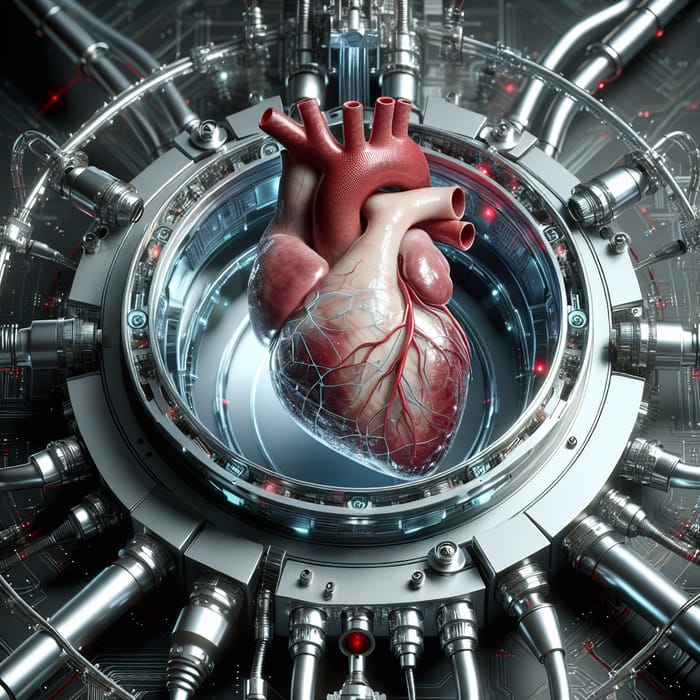 Human Heart Fused in Technological Machine