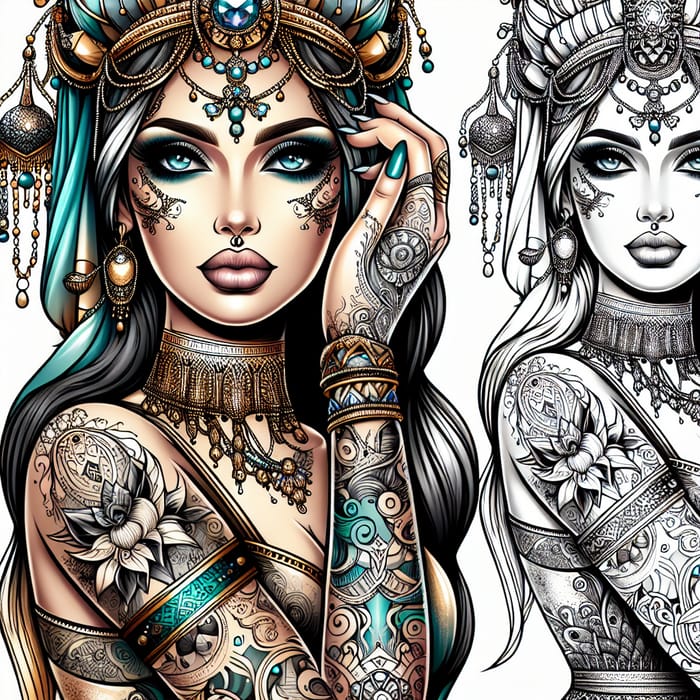 Enchanting Middle-Eastern Princess Jasmine: Realistic Tattooed Beauty